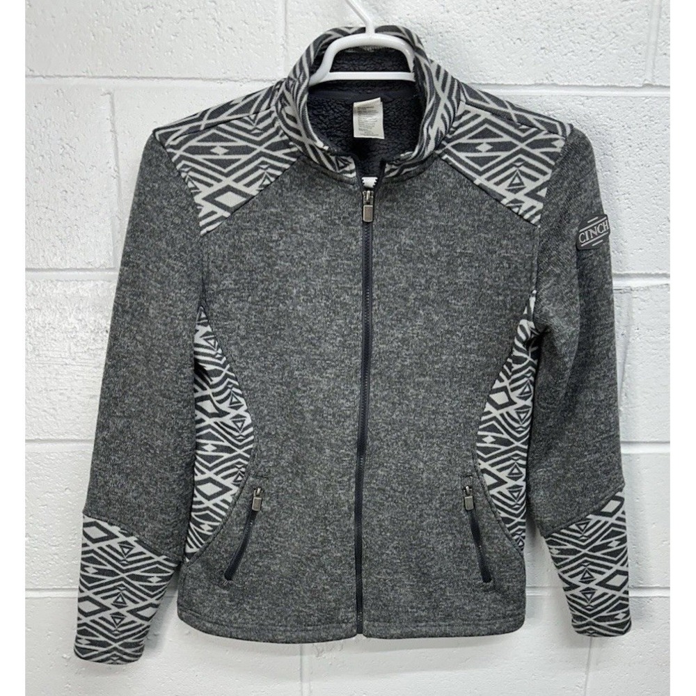 Cinch Women's Sweater‎ Knit Jacket Full Zip Sherpa Lined Aztec Gray / Size Small